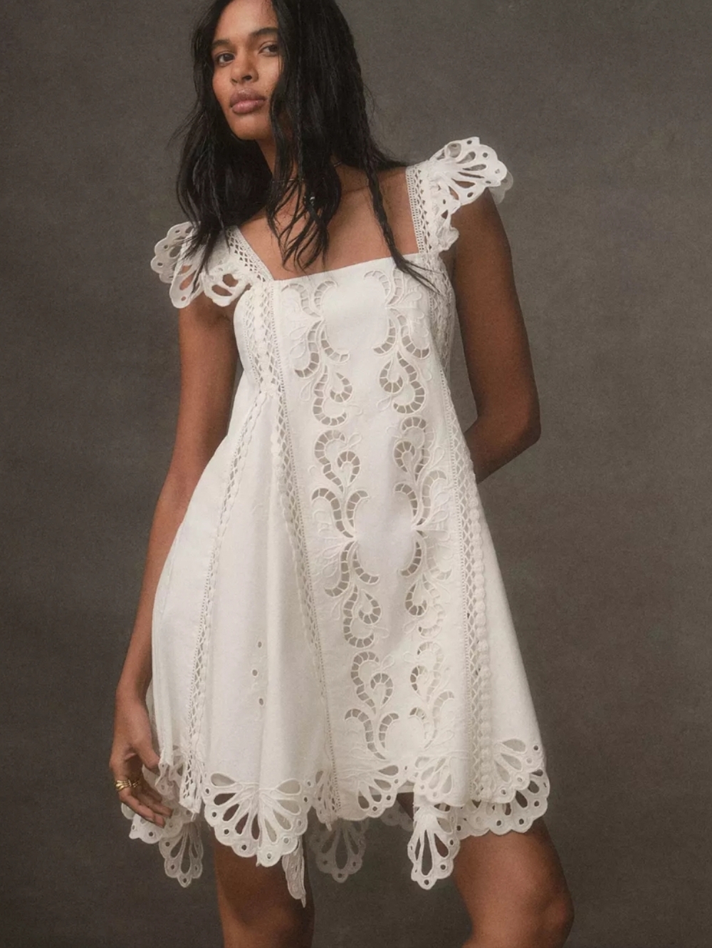 Anthropologie Forever That Girl Square Neck Asymmetrical Lace Mini Dress